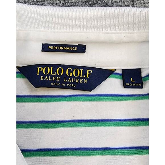 Ralph Lauren Polo Golf Shirt Mens Large White Green Striped Performance Golf - Picture 2 of 15